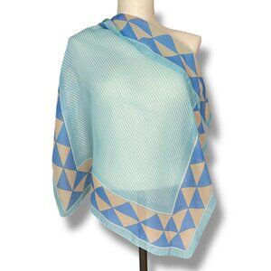 Vintage Chiffon Scarf Square Stripes‎ Triangle Border  Semi-Sheer 27 x 27 Blue